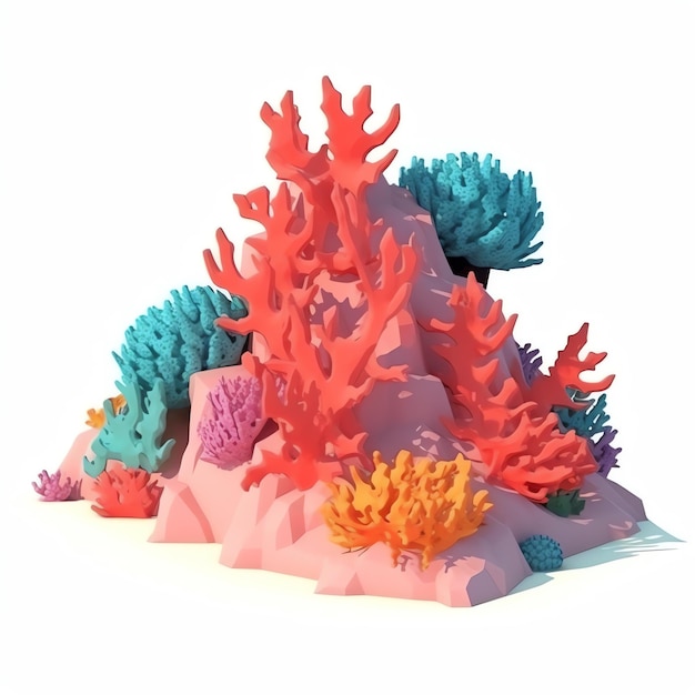 A pink and blue coral reef with a red and orange base.