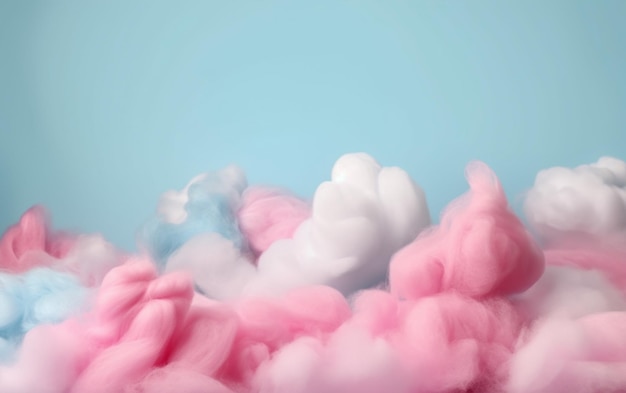 Pink and blue cotton candy in a blue background