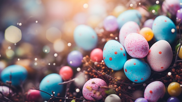 Pink and blue easter eggs on a soft background