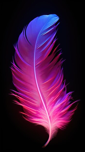 Pink blue feather on black