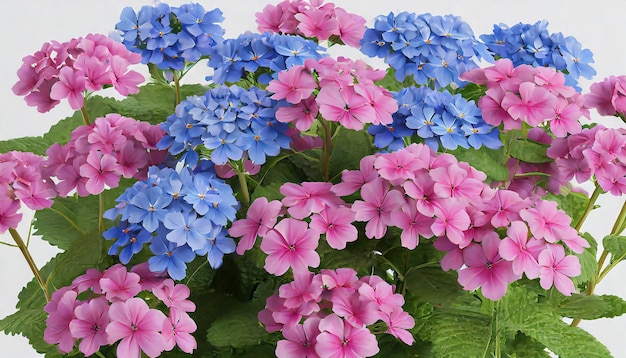 Pink and blue flowers Verbena close up