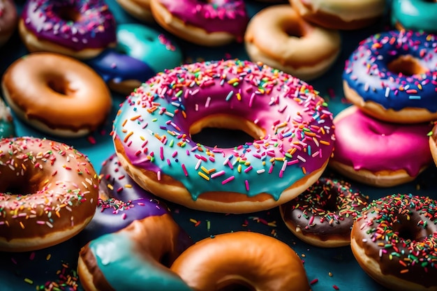 Pink and blue glazed donuts composition