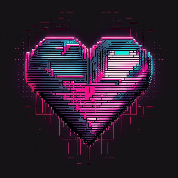 A pink and blue heart with a black background and the words love on it.