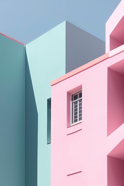 A pink and blue house in the city of lisbon.