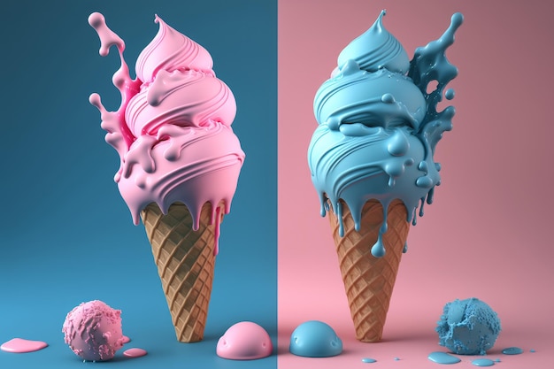 Pink and blue ice cream Illustration AI GenerativexA