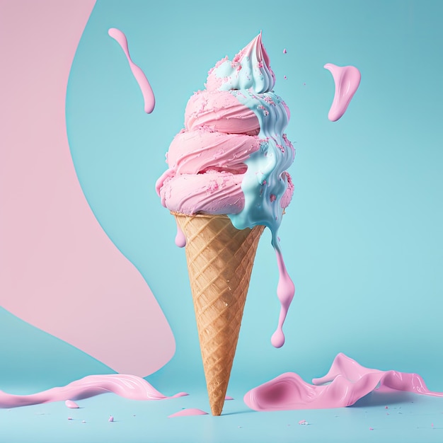 Pink and Blue Ice Cream Illustration Generative AI