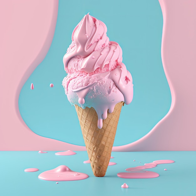 Pink and Blue Ice Cream Illustration Generative AI