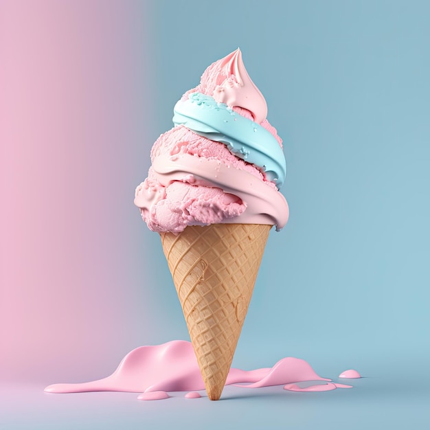 Pink and Blue Ice Cream Illustration Generative AI