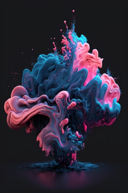 Pink and blue liquid cloud on a black background generative ai