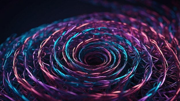 Pink and blue metal flower petals swirl around a central point