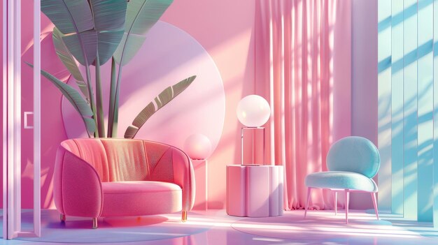 Pink and Blue Minimalist Interior Design