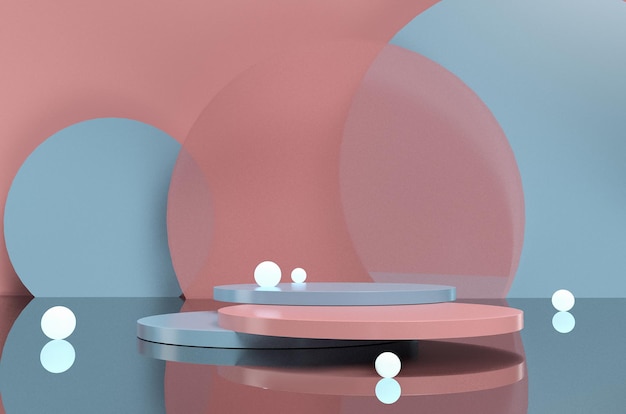 Pink and blue mock up scene with podium geometry shape and glow sphere for product display 3d