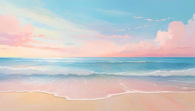 Photo pink and blue ocean waves crashing on the sand as the sun is setting creating a serene and peaceful atmosphere