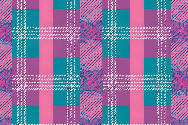 Photo a pink blue and pink plaid fabric with a pink and blue checkered pattern