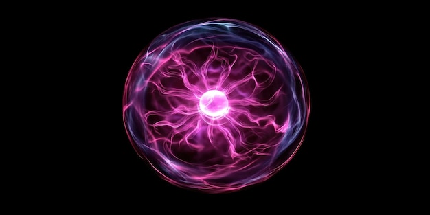 Photo pink blue plasma ball black background