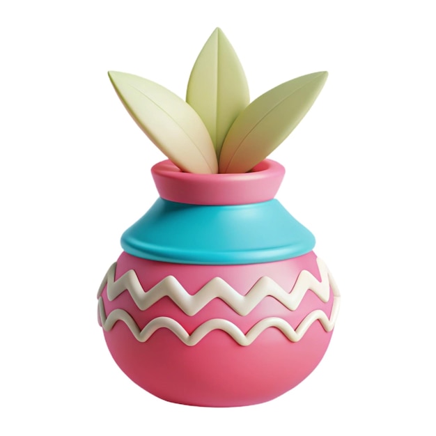 Photo a pink and blue pot with a plant inside of it