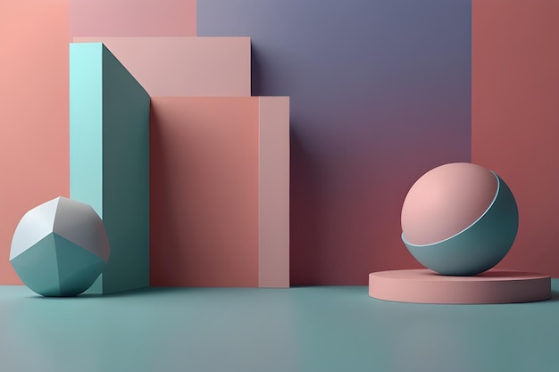 Photo a pink and blue sculpture with a white ball on it