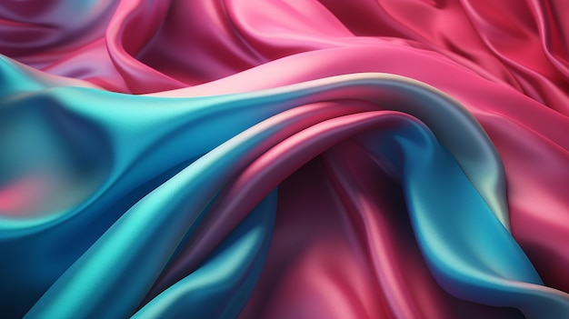 Pink and blue silk fabric with a soft wave of light.