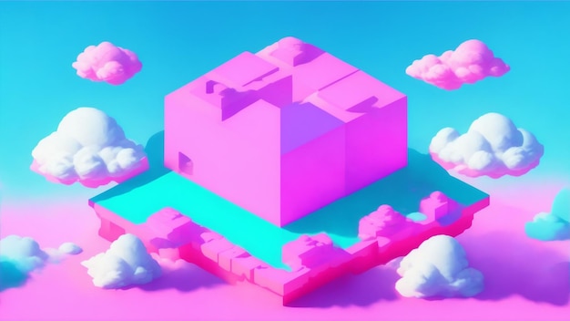 A pink and blue sky with a green background and a pink cloud by Generative AI