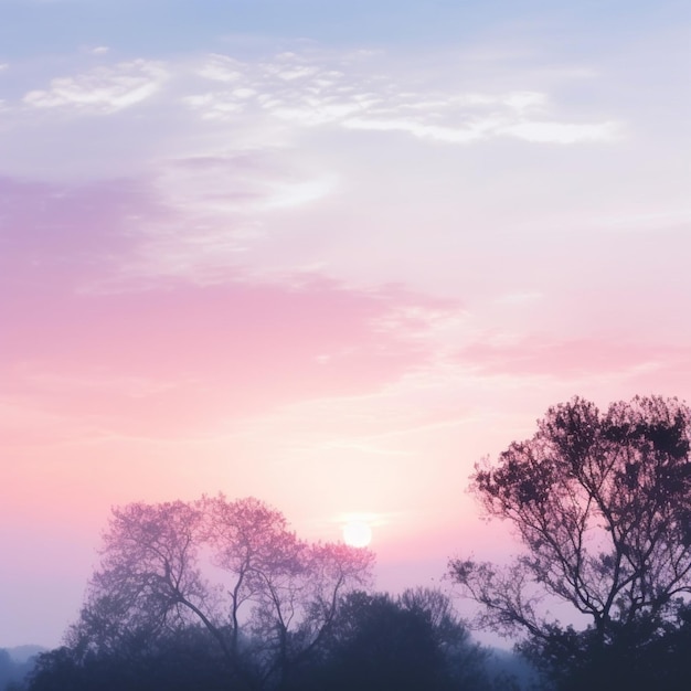 A pink and blue sky with the sun setting behind it