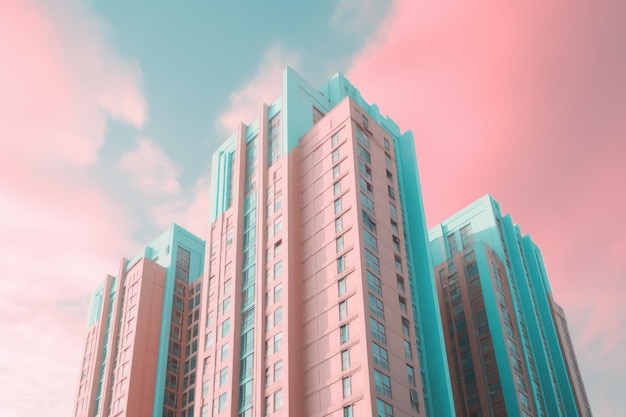 Pink blue skyscraper Generate Ai