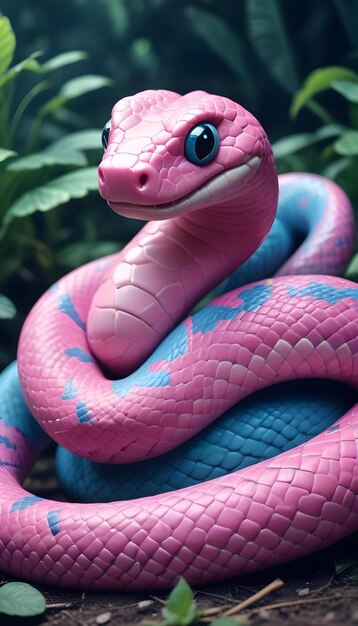 Photo a pink and blue snake with a blue eye and a pink nose