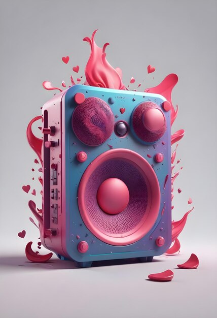 Photo a pink and blue speaker with hearts on it