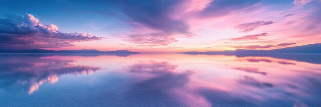 Photo pink and blue sunset over a calm lake