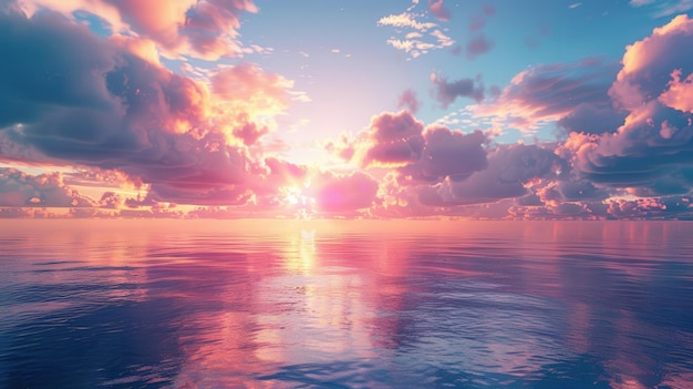 Pink and Blue Sunset Over Calm Ocean Water