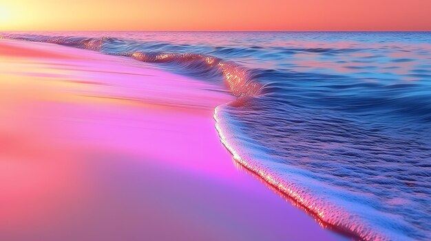 Photo pink and blue sunset over ocean wave