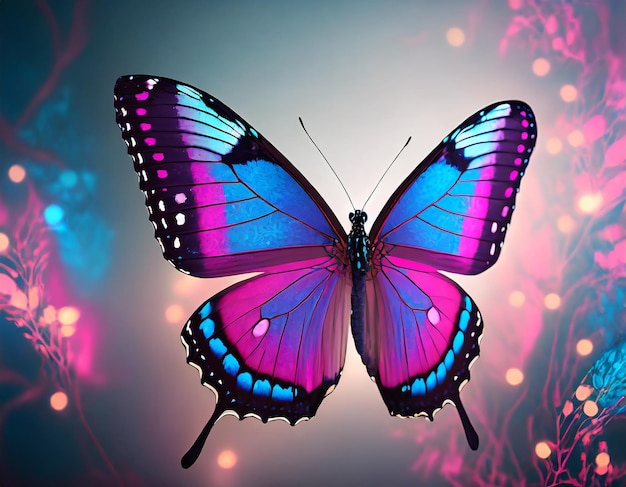 Pink and blue vivid detailed beautiful butterfly