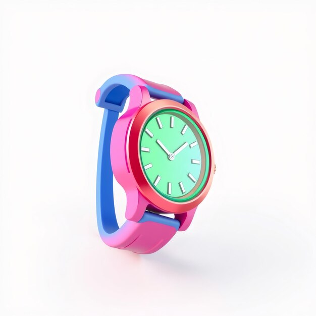 Photo pink and blue wristwatch with green face