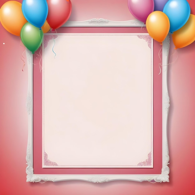 a pink border with balloons on it and a ribbon with a ribbon around it