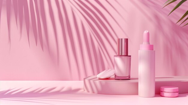 Pink bottle container aromatherapy pink beauty liquid copy space background