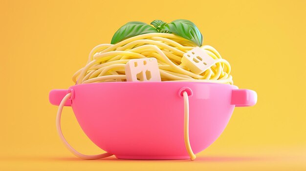 Photo a pink bowl of spaghetti with the letter p on it