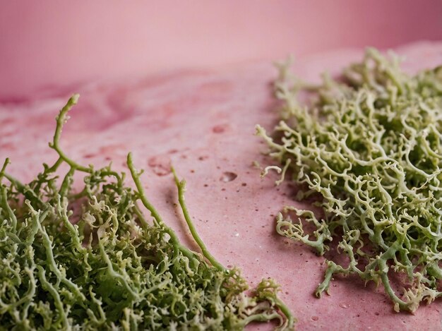 Photo a pink bowl with seaweed on it and the water in it is green