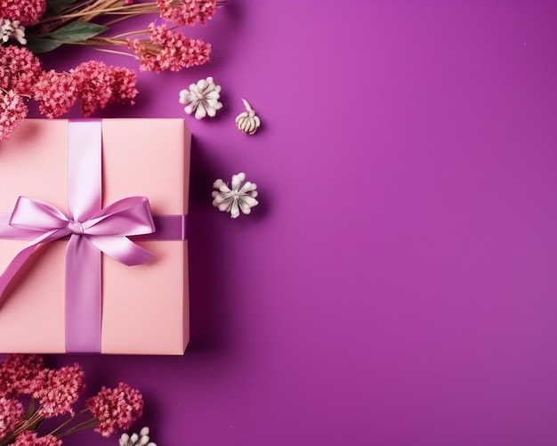 a pink box with flowers and a pink ribbon on it