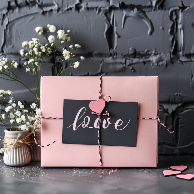 Photo a pink box with the word love on it