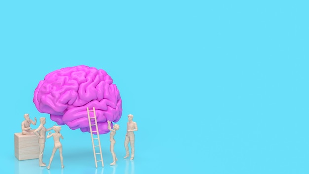 Pink Brain and human figure for sci or creative concept 3d rendering