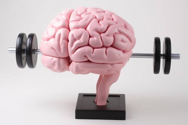 A pink brain is shown with a barbell in the middle.