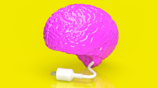 The pink brain and white electric plug for creative or business concept 3d rendering