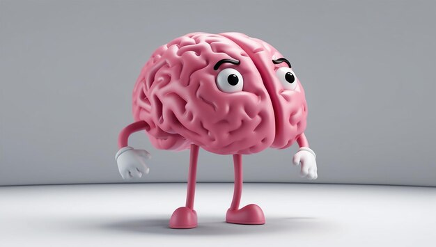 Photo a pink brain with a face drawn on it