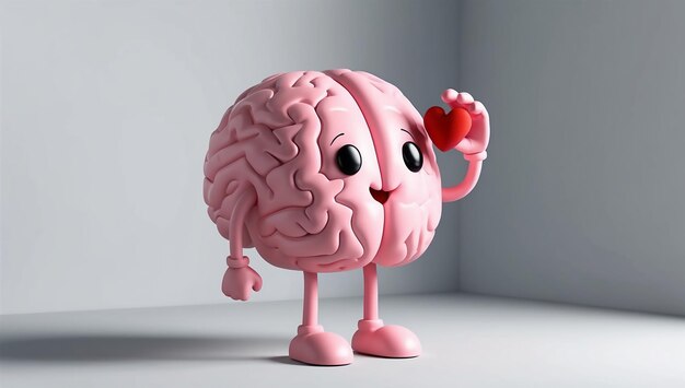 Photo a pink brain with a heart on its head