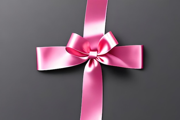 Pink bright ribbon bow tape isolated on transparent background top view copy space for gift greeting card