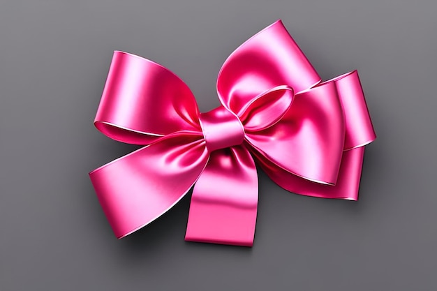 Pink bright ribbon bow tape isolated on transparent background top view copy space for gift greeting card