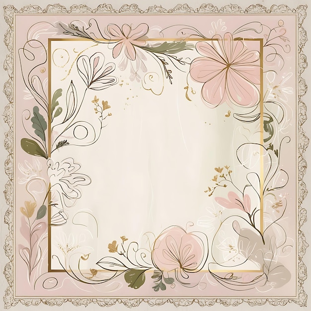 a pink and brown floral border with flowers and butterflies