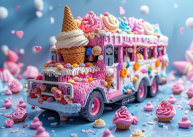 Photo a pink bus with ice cream cones and cupcakes on the side