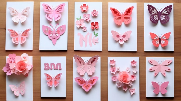 Photo pink butterflies are on a white card