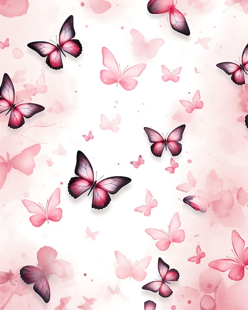 Pink Butterflies with Hearts on a White Background