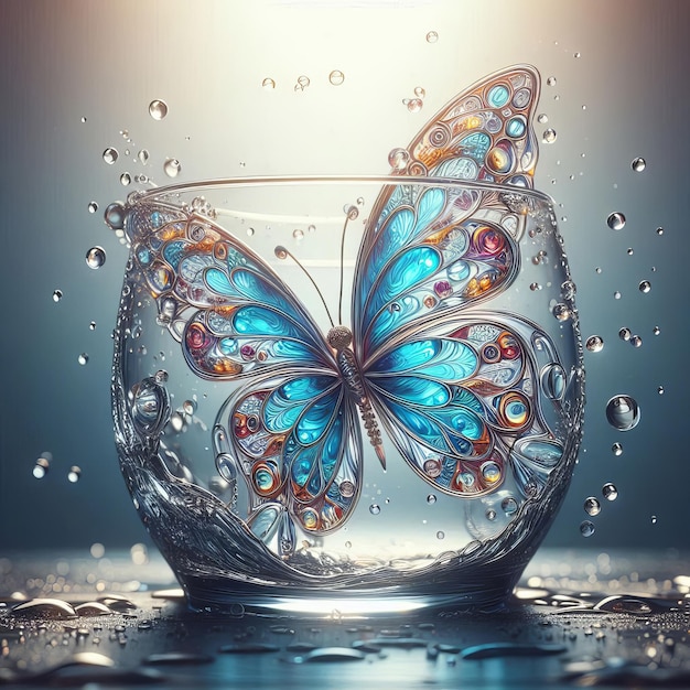 a pink butterfly is floating in the water with the reflection of the butterfly